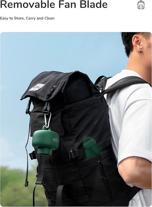 JISULIFE Camping Fan 8000mAh Battery Operated, Portable Tent Rechargeable with Remote Control, Detachable Fan-Blades, Hanging Hook, Timer, 4 Speeds for Outdoor Dorm-Green