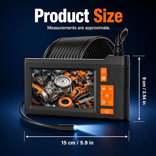 Borescope Camera with Light, 4.3" Endoscope Camera 1080P HD(Support Photo/Video), IP67 Waterproof Snake Camera, Easy Use Ideal Gadget for Inspection Walls, Automotive Engines, Pipes (16.5ft)