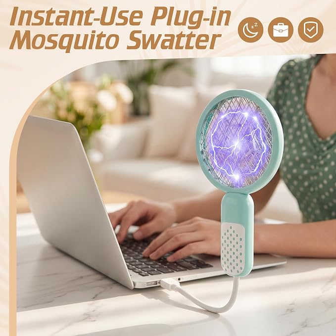 6 Pcs Mini Electric Mosquito Swatter Plug-and-Play USB Bug Attracting Lamp Portable Mosquito Killer Lamp UV Insect Trap Safety Net for Outdoor Gnats, Moths, Fruit Flies (Morandi Colors)