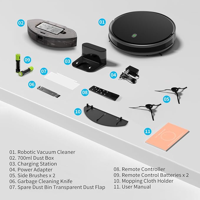 JEBRO 2 in 1 Robot Vacuum and Mop Combo, 3500 Pa Suction, 120 Min Runtime, 2.9" Slim, App/Voice/Remote Control, Self-Charging for Pet Hair, Hard Floor, Carpet