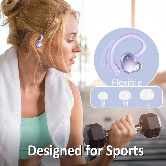 Wireless Earbuds Sport, 2025 Bluetooth 5.3 Headphones Bass Hi-Fi Stereo Over Ear Buds, 48Hrs Noise Cancelling Headset with Earhook, IP7 Waterproof Earphones Workout Running for Laptop Pad Android iOS