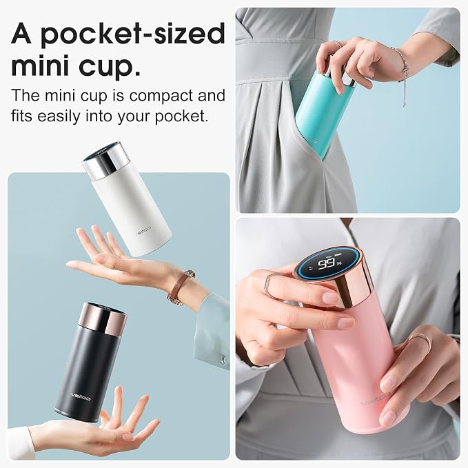Vsitoo 8.5oz self-cleaning Mini Insulated Water Bottle,Stainless Steel Vacuum Flask,AI Self-Clean,30-Day Battery Life,BPA-Free,Perfect Small Water Bottle for Travel, Purse,Blue