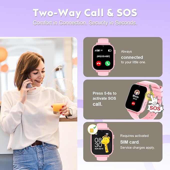 4G Kids Smart Watch for Boys Girls with GPS Tracker, Kid Smartwatch Phone Call SOS Video Call for Kids Birthday Gift Ages 4-12