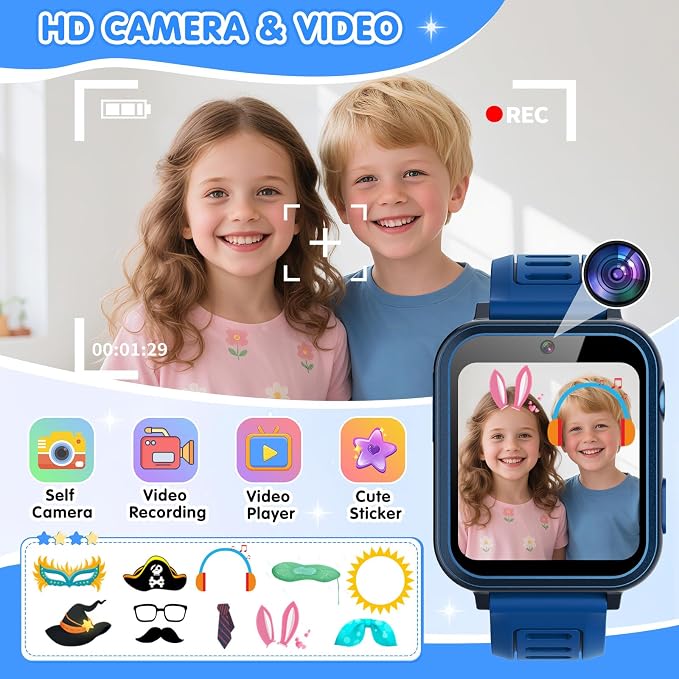 MOFGDNI Smart Watch for Kids with 39 Games Touchscreen Camera Video, Music Player, Pedometer, Calculator, Calendar, Stopwatch, Flashlight, Alarm Clock 12/24 hr, Birthday Gifts Toys for Boys Ages 3-12