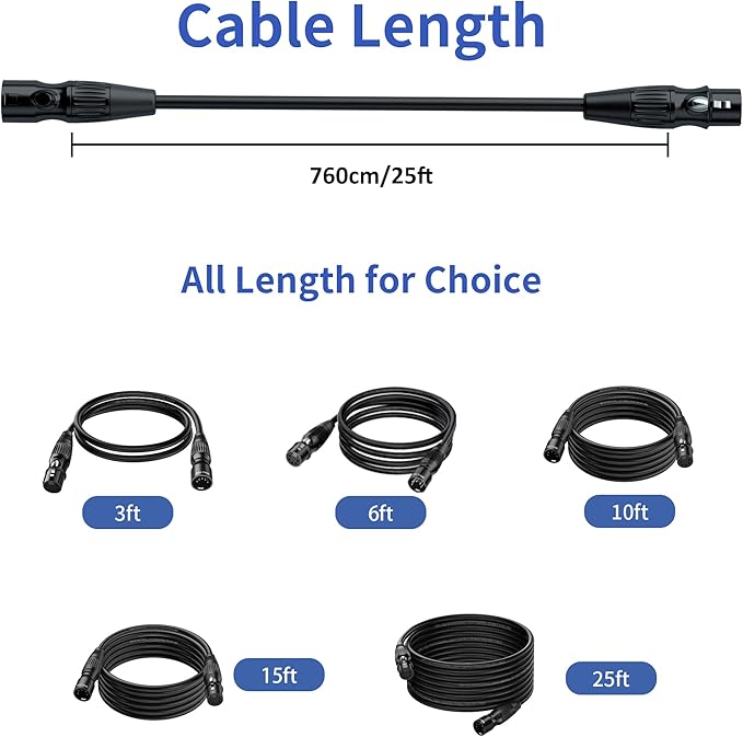 SMALL-EYE 3 Pin DMX Cable 25 ft 4 Pack – DMX512 Male to Female Cable for Professional DMX Lighting Control Systems