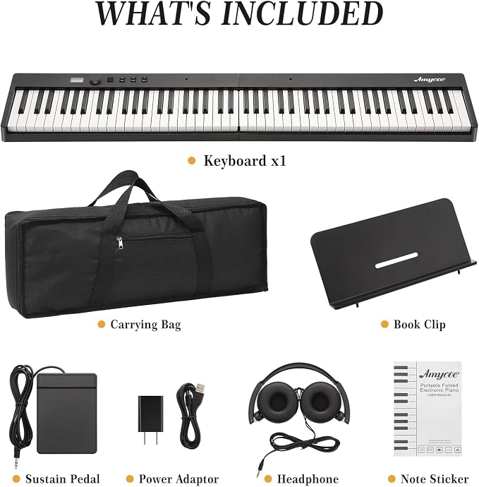 GarveeLife 88 Key Folding Piano Keyboard - Full Size Semi Weighted Portable Digital Piano with Bluetooth, Headphones,Sustain Pedal & Bag,88-Key Keyboard Piano for Beginner