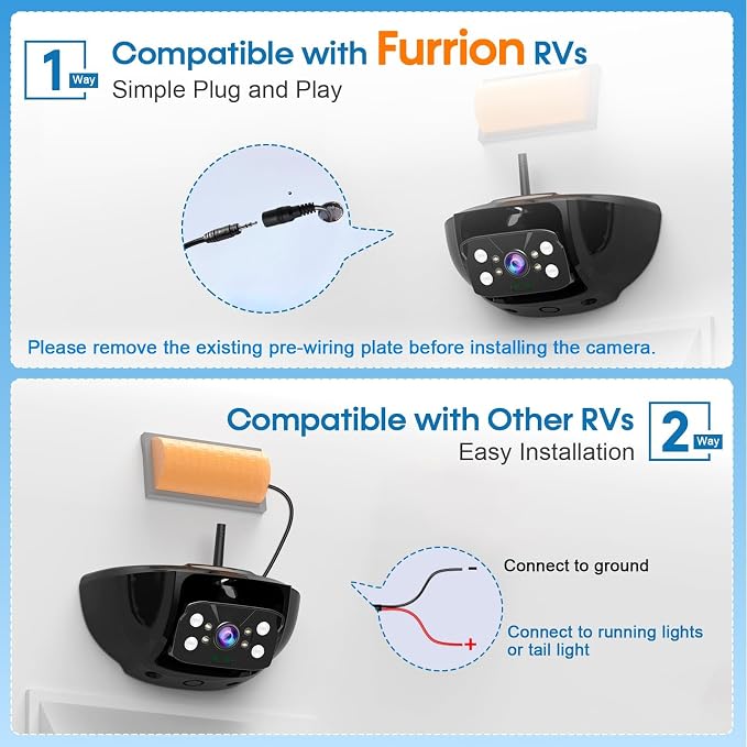 7-Inch Wireless Backup Camera for RV Trailer - 170° Wide Angle Camera with Ultra-Clear Night Vision - 4-Channel with Recording HD 1080P Monitor - Easy Installation Compatible with Furrion Pre-Wired