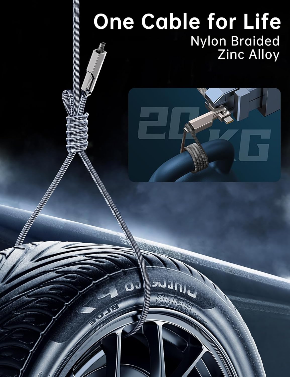 【One is Enough】 4-in-1 USB C to Micro Cable, High-Speed Charging & Fast Data Transfer,CarPlay & Android Auto Support Multi Charger Cord Combo Micro/Type C/USB A for iPhone/Samsung/iPad,5FT