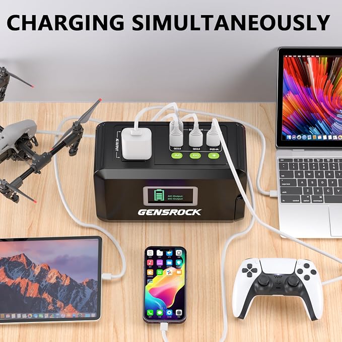 GENSROCK Portable Power Station 120W(220W Peak), 88Wh Camping Solar Generator, Lithium Battery Power Bank with 2 110V AC Outlet, QC 3.0, Type-C, LED Flashlight for CPAP Home Camping Travel Emergency