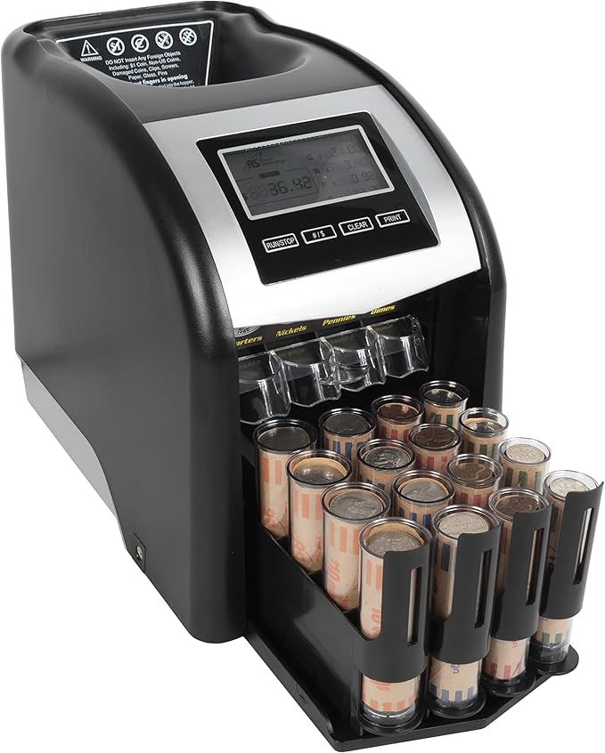 Royal Sovereign 4 Row Electric Coin Counter/Sorter with Patented Anti-Jam Technology & Digital Counting Display (FS-44N), Black