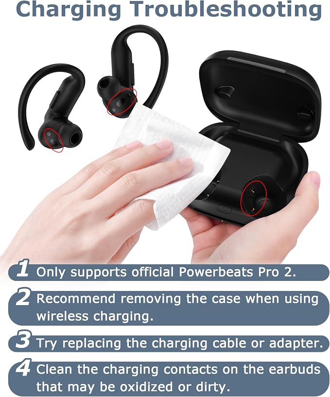 Charging Case Replacement for Powerbeats Pro 2: 600mAh Wireless Charging Case with Bluetooth Pairing & USB-C Cable