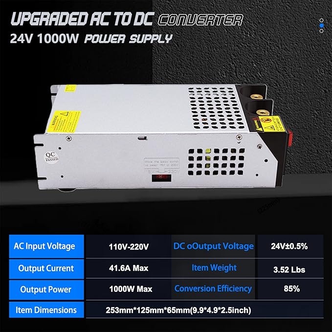 AC to DC 24V 42A 1000W Power Supply Universal Regulated Switching AC to DC Converter AC110V/220V SMPS Transformer Driver Adapter for DIY,LED Strip Light, CCTV Camera Security, RV (DC24V-42A-1000W)