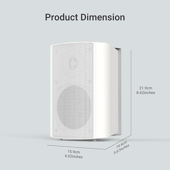 Herdio 4 Inch 200 Watt Outdoor Indoor Bluetooth Speakers, Wall Mount Waterproof Wired for Patio, Deck, Yard, Garage (White)