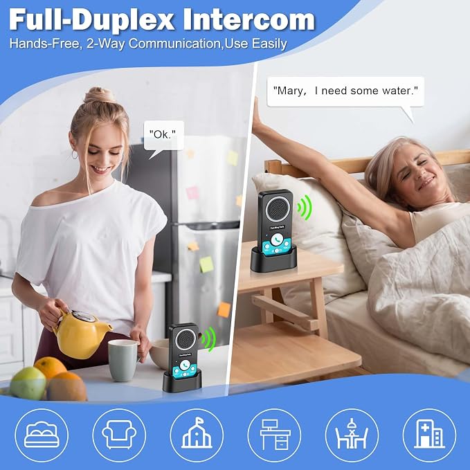 Intercoms Wireless for Home, Full Duplex Long Range Wireless Intercom, 8 Volume Levels, 4 Chime Intercoms, 2 Way Intercom for Home, Business(2 Packs Black)