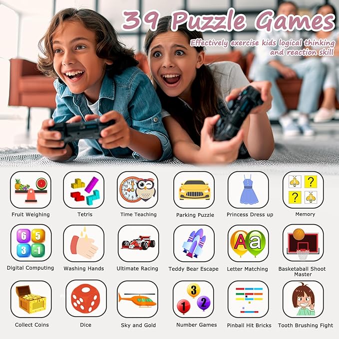 Wiszodet Smart Watch for Kids with 39 Games HD Touch Touchscreen Alarm Clock, Camera Music Player Pedometer Flashlight 12/24 hr Video & Audio Recording, Toys Gift for 3-12 Years Old Girls