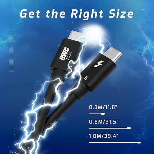 OWC 0.8M Thunderbolt 5 (USB-C) Cable,up to 80Gb/s of bi-Directional Data Speed, up to 120Gb/s for Higher Display Bandwidth, 240W