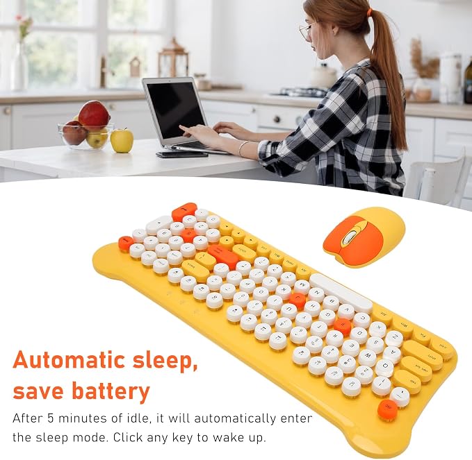 Keyboards and Mouse Combo, 98 Keys, Cute, USB Receiver, Silent Click, 2.4G Full Size, for Smart TVs (Yellow)