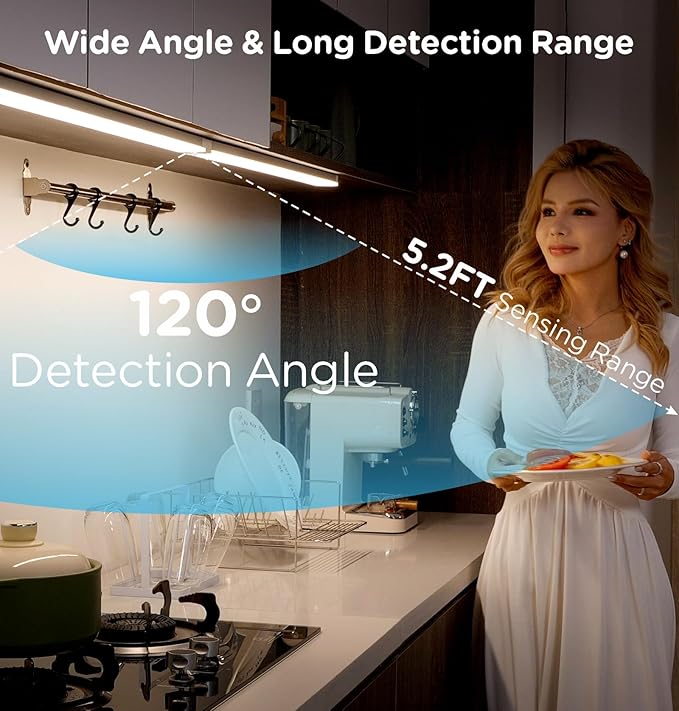 Leetdud Under Cabinet Lighting Plug in 9 Inch, 120V Motion Sensor Lights Indoor, 3CCT 3000/4000/5000K, Aluminum Linkable Super Bright LED Counter Light with Timer for Kitchen, Shelf, Closet, 2 Pack