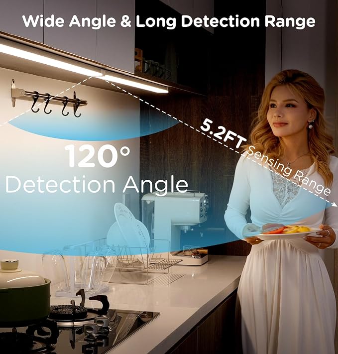 Leetdud Under Cabinet Lighting Plug in 12 Inch, 120V Motion Sensor Lights Indoor, 3CCT 3000/4000/5000K, Aluminum Linkable Super Bright LED Counter Light with Timer for Kitchen, Shelf, Closet, 4 Pack