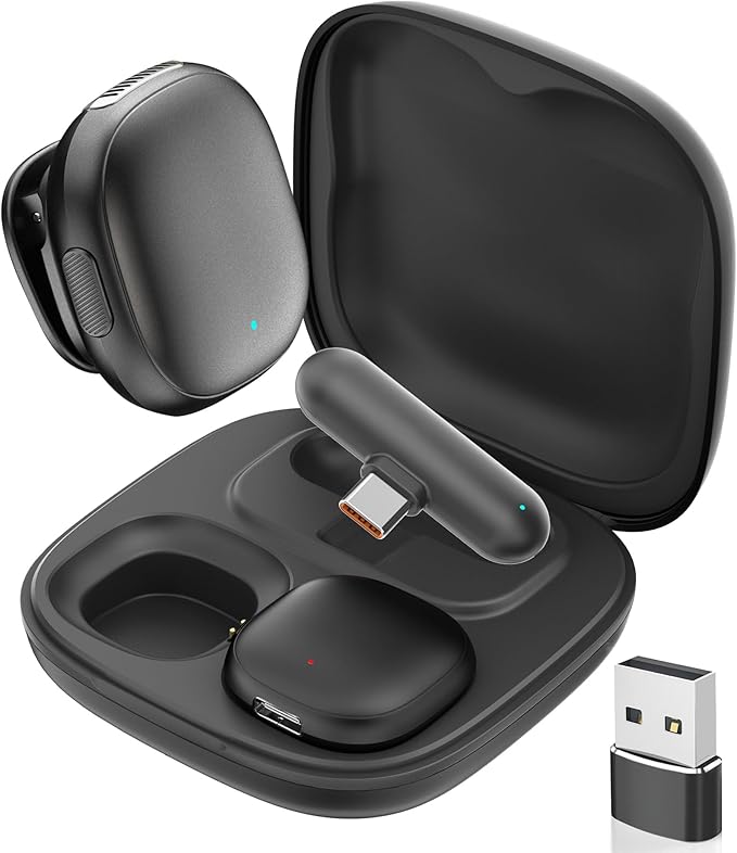 Phone Microphone AI Noise Filter - Wireless Lavalier Microphones for iPhone 17 Android with Charging Case Lapel Mic for Content Creators Video Audio Recording (Black, NV36 with USB Adapter)