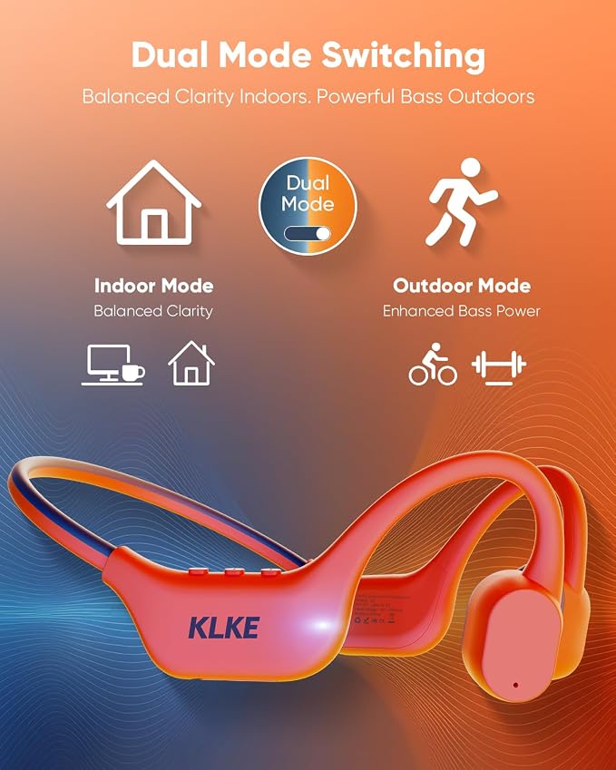 Open-Ear Bone Conduction Headphones, IP66 Waterproof, Integrated Transducer Running Headphones with Dual Mode, Rear Safety Light, 10H Battery,Advanced Mic for Cycling, Hiking & Outdoor Sports
