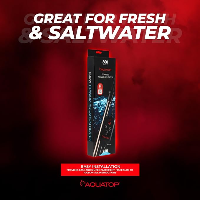 Aquatop 800W Titanium Heater with Controller – Submersible for Tanks Up to 270 Gallons, Adjustable 68-92°F, Durable for Large Fish & Turtles, TH-C800
