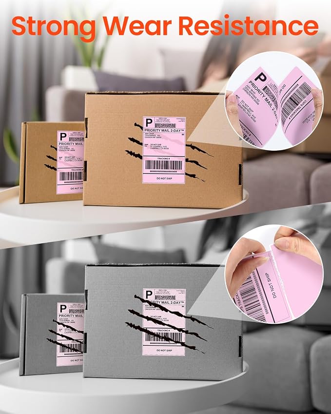 Phomemo Portable 4 Inch Label Printer with Pink 4X6'' Thermal Shipping Labels 500PCS