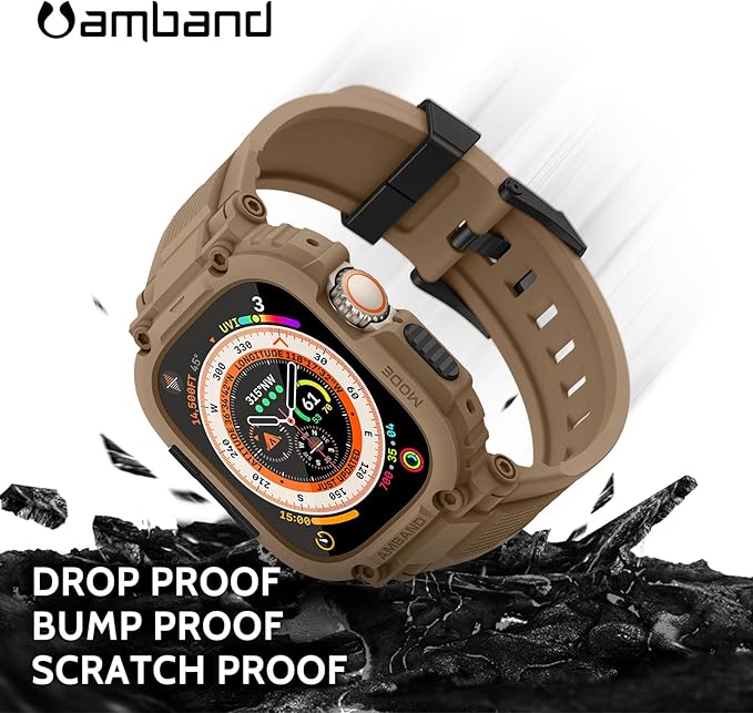 amBand for Apple Watch Ultra 3/2/1 Screen Protector, M1 Sport Series Tough Case Fits iPhone Ultra Watch Bands 49mm, Outdoor Activities Essential Full Body Protection for Hiking Cycling - Desert Tan