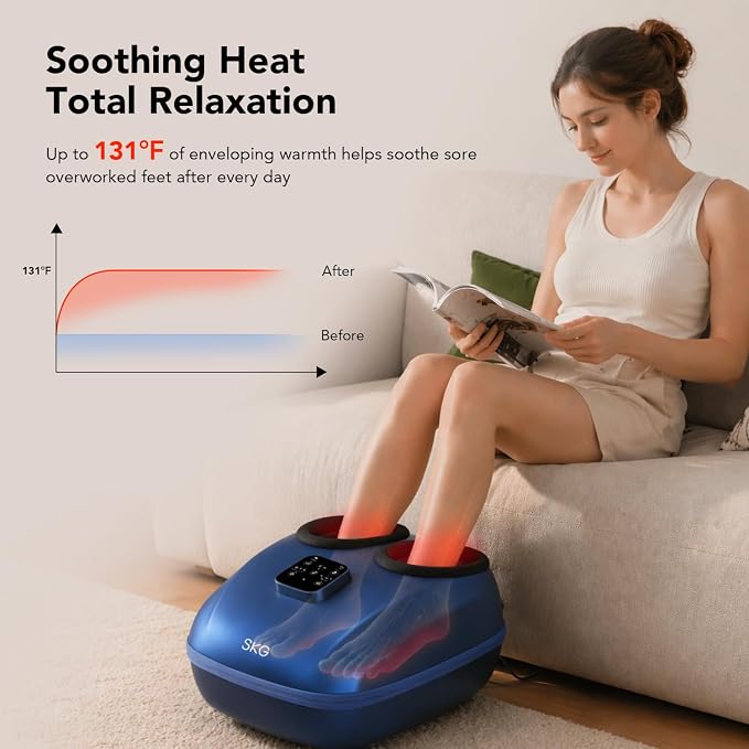 SKG YS100 Shiatsu Foot Massager with Heat and Remote, Feet Massager with 3 Air Compression Modes, for Plantar Fasciitis, Fits up to Size 13 for Men Women Dad Gifts