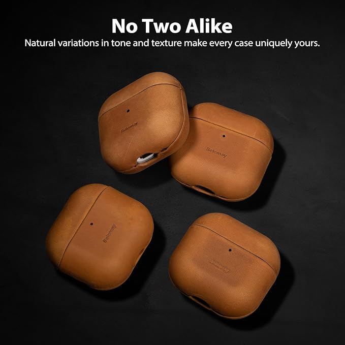 Belemay Handcrafted Crazy Horse Leather Case for AirPods 4 (2024), Vintage Aesthetic, Two-Tone Effect, Unique Patina, Compatible with MagSafe, Compatible with Airpods 4th Gen, Sunset Tan