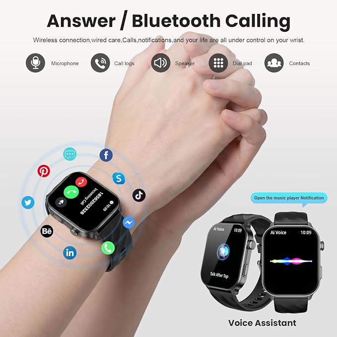 Smart Watch for Men Women with Built-in GPS, Answer/Make Calls, 2.01" Smartwatch for iPhone/Android Phones, Fitness Watch with 110+ Sports Modes Heart Rate/Sleep Monitor, 1 ATM Waterproof (Black)