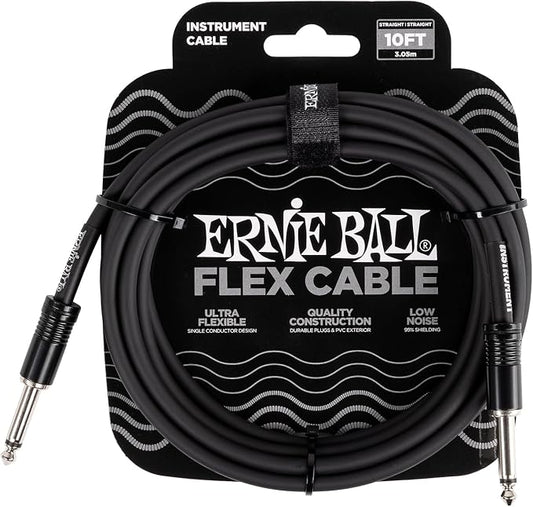 Ernie Ball Flex Instrument Cable Straight/Straight 10ft - Black (P06434)