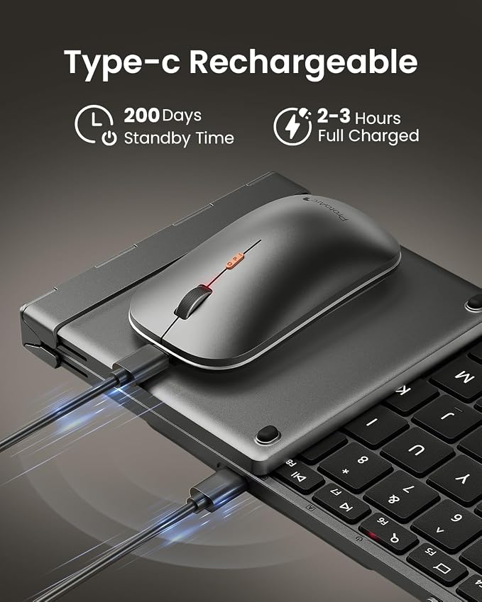ProtoArc Backlit Foldable Keyboard and Mouse, XKM01 Pro Full-Size Portable Office Suite for Business Travel & Night Typing, Consistent Workspace Anywhere, 3-Device Connectivity for Hybrid Pros - Gray