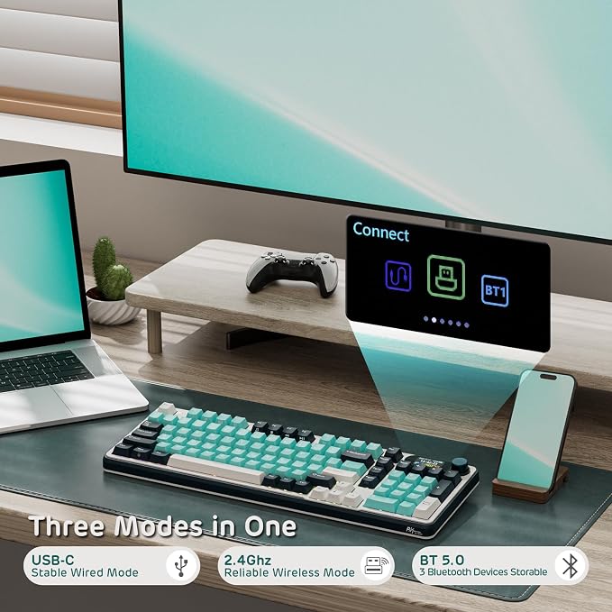 RK ROYAL KLUDGE S98 Mechanical Keyboard w/Smart Display & Knob, 96% RGB Wireless Gaming Keyboard BT/2.4G/USB-C, Hot Swappable Custom Keyboards, Software Support, Silent Computer Gaming Keyboard