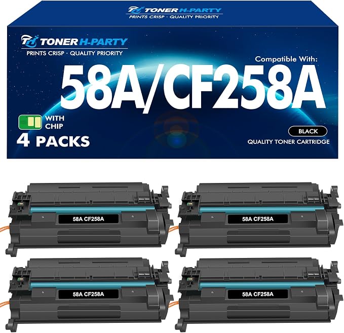 CF258A 58A Toner Cartridge Black M428fdw M404n Compatible Replacement for HP 58A CF258A 58X CF258X for HP LaserJet Pro MFP M428fdn M428dw Pro M404n M404dn M404dw M404 Printer Ink with Chip 4 Pack