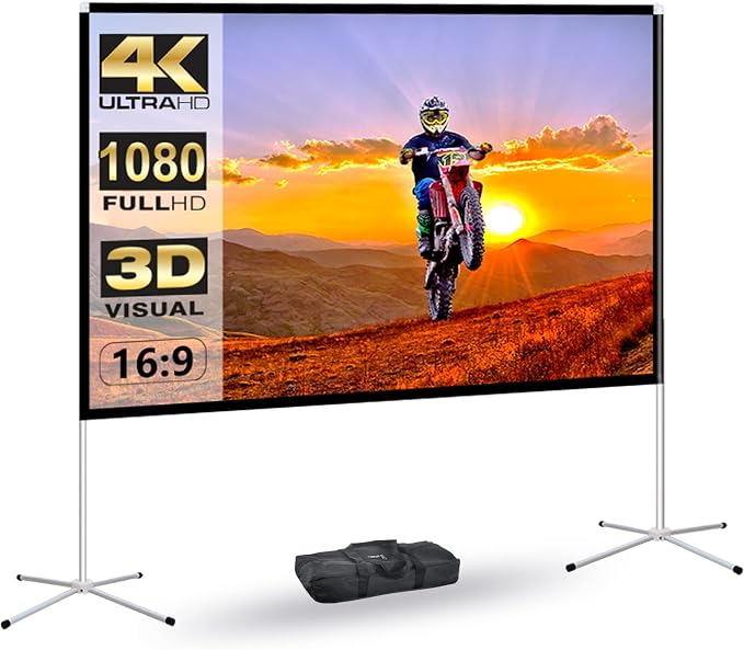 Portable Projector Screen 60inch,Movie Projection Screen,Indoor Projection Screen and Stand, 16:9 Projector Screen 4K HD Wrinkle-Free Lightweight