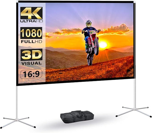 Portable Projector Screen 60inch,Movie Projection Screen,Indoor Projection Screen and Stand, 16:9 Projector Screen 4K HD Wrinkle-Free Lightweight