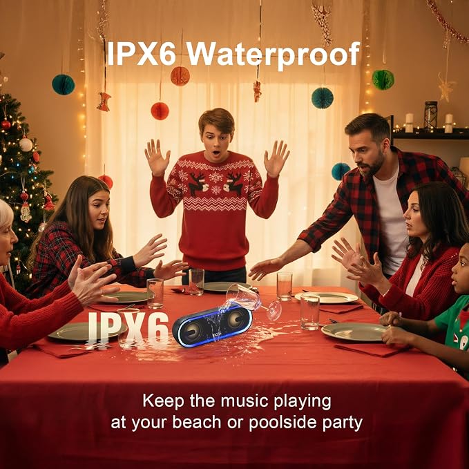DOSS SoundBox Pro+ P300 Bluetooth Speaker, 40W Stereo Sound, Extra Bass,20H Playtime, Wireless Stereo Pairing, Beat-Driven Lights for Party, IPX6 Waterproof for Garden, Camping, Beach, Outdoor-Black