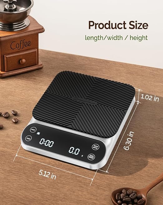 Maestri House S3 Coffee Scale with Timer, 3kg/0.1g Rechargeable Pour Over Coffee Scale, 3 Brew Modes, Adjustable Brew Ratios & Flow Rate Display, Scale for Pour Over, Espresso & French Press-White