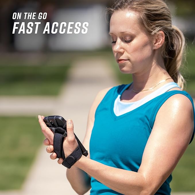 Noxgear Hand Held Phone Holder - Handheld Grip Phone Holder with Key Fob & Card Slot for Running, Jogging & Working Out - Compatible with All Phones - Machine Washable (Lime, Left Hand)