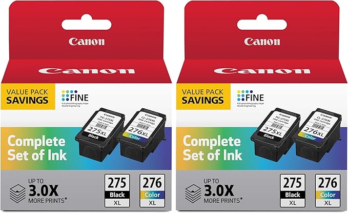 Canon PG-275 XL/CL-276 XL Genuine Ink Value Pack (2 Cartridges),Compatible with TS3520/3522/4722/3720/3722,TR4720,(Pack of 2)