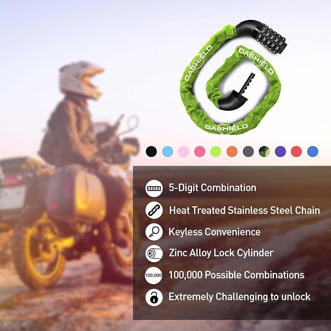 Bike Chain Lock Security 5 Digit Resettable Combination, 38.6 inches Heavy Duty Anti Theft Lock Chain for Bicycle, Motocycle, Scooter, Gate, Fence (Green, 3.2ft)