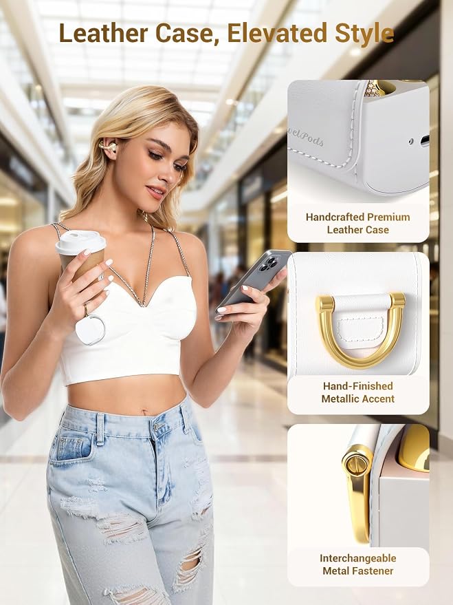 JewelPods C01 Pro Open Ear Headphones,Luxury Jewelry Wireless Earbuds,Gold | Clip-On Wireless Bluetooth Earbuds Secure, Lightweight, Premium Audio-Water Resistant-Up to 72 hrs Play,Gift for Her