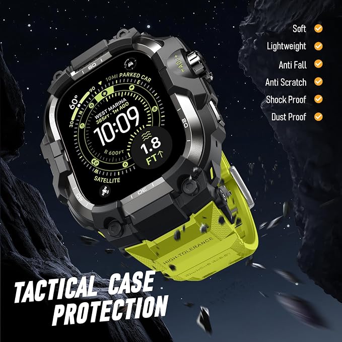 BXUXOHS Rugged Case and Band for Apple Watch Ultra 3/2/1 49mm Men, Military Grade Shockproof Bumper Cover, with 2 Pack Screen Protector, Tactical Band Case for iWatch Ultra 3 2 1 Man, Green