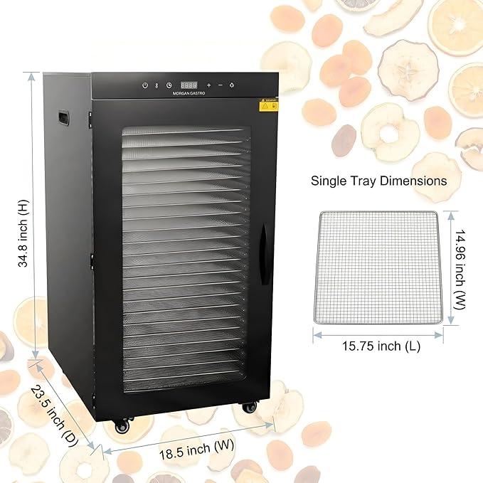 CLIVIA Commercial 24-Tray Food Dehydrator, 1600W Industrial Dehydrator 39.27 ft² Large Capacity, Stainless Steel Dryer with Wheels for Jerky, Meat, Fruit, Herbs, Dog Treats, 86-194°F & 24H Timer