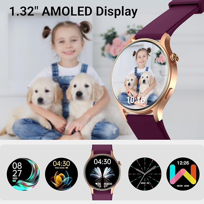 Fitpolo Smart Watch for Women,1.3" AMOLED Touchscreen Fitness Tracker, Make/Answer Calls, Heart Rate SpO2 Monitor,3ATM Waterproof,Sleep Activity Tracking Smartwatch for Android Phones iPhone (Purple)