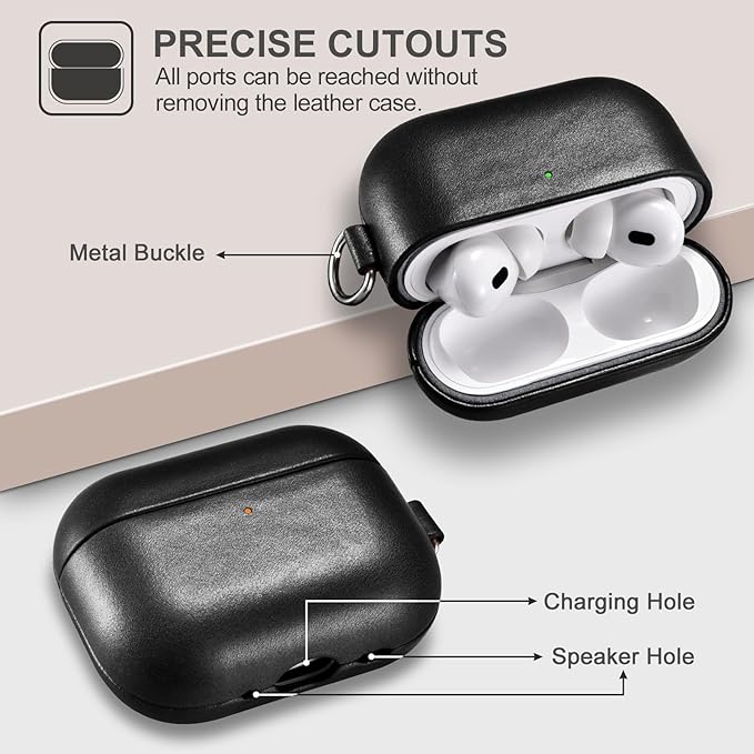 ICARER AirPod Pro 3 Case with Strap, 100% Geniune Leather Case, Handmade Top Grade Vintage Cover, Shockproof Protective Wireless Charging Cover, Compatible with AirPod Pro 3 2025 Model (Black)