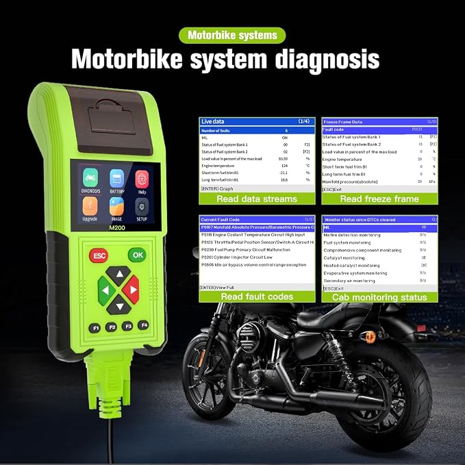 2023 TopDiag M200 Motorcycle Diagnostic Scanner Moto Fault Code Reader Battery Tester Motoscan Tool (Standard Version)