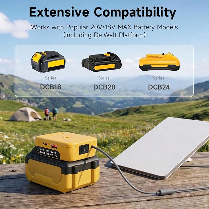 Starlink Mini Battery Adapter Compatible with DeWalt 18V-20V Max Battery to DC Plug Starlink Mini Power Supply, with Independent Button and Low Voltage Protection for Starlink mini Batteries