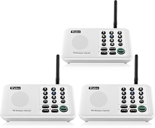 Wuloo Intercoms Wireless for Home 5280 Feet Range 10 Channel 3 Code, Wireless Intercom System for Home House Business Office, Room to Room Intercom, Home Communication System (3 Packs, White)